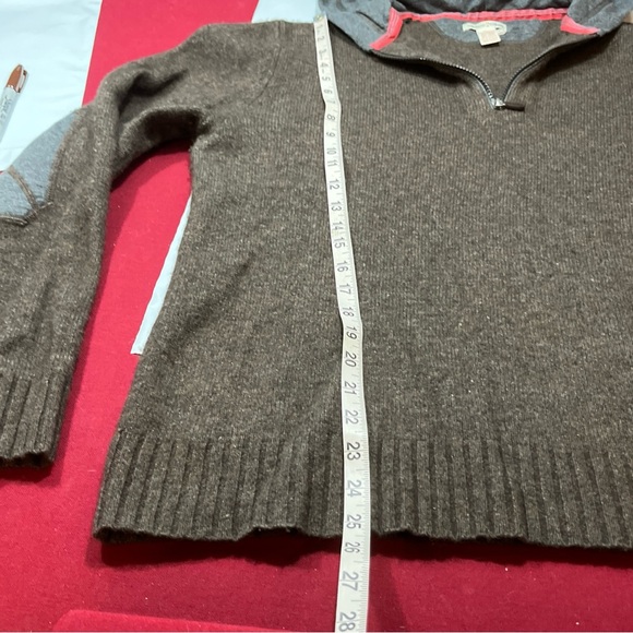 Carbon2Cobalt gray wool Sweater elbow patches Brown Lambswool Nylon Hoodie ¼ Zip - Picture 6 of 12